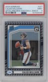 Caleb Williams from the 2024 Donruss set featuring a Football Emoji parallel graded by PSA and given an overall grade of 9.