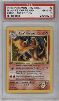Blaine's Charizard from the 2000 Pokemon GH set graded by PSA and given an overall grade of 10.