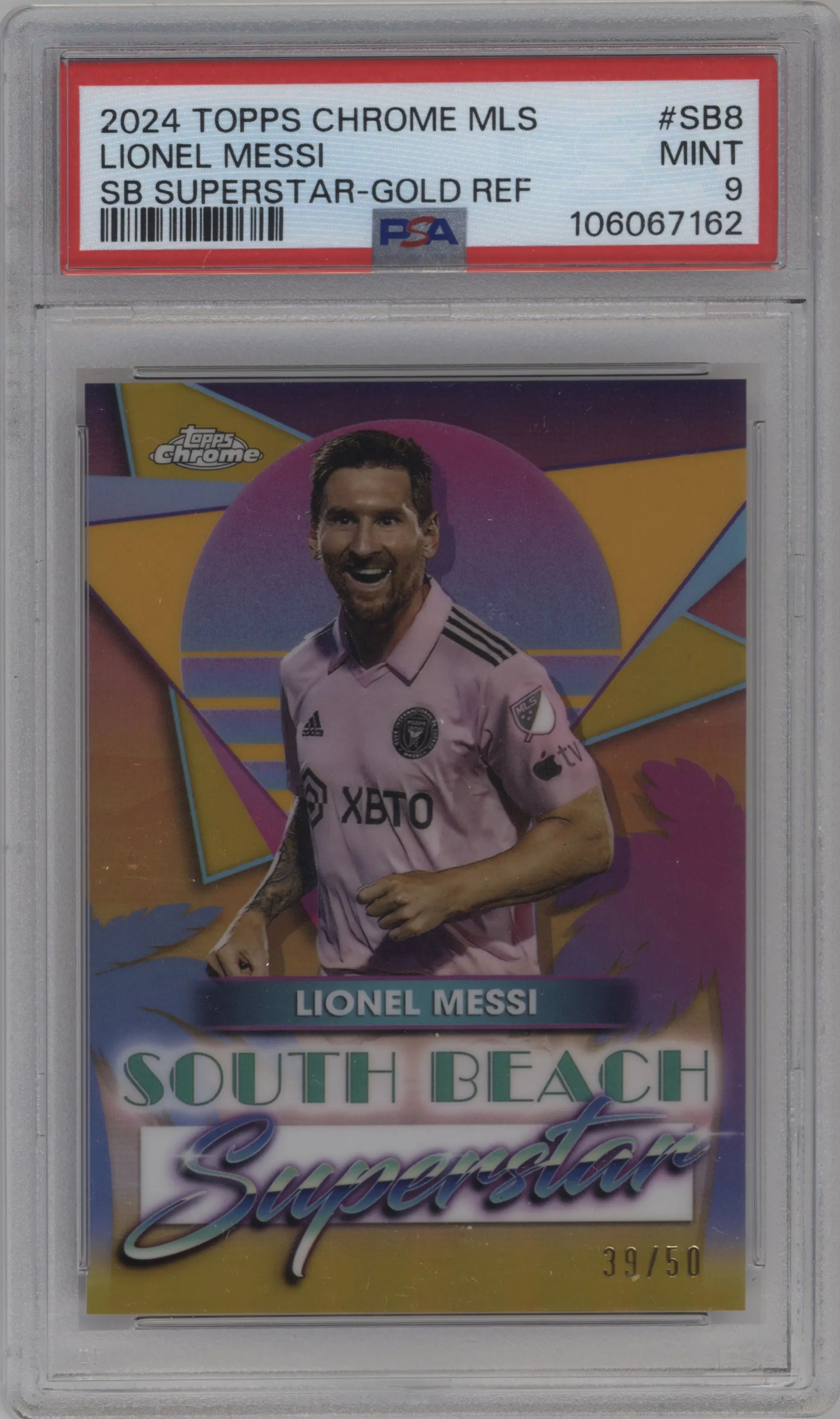 2024 Topps Chrome MLS South Beach Superstar Lionel Messi Gold Refractor #SB-8 PSA 9