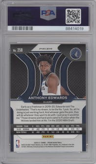 Anthony Edwards from the 2020-21 Panini Prizm set featuring a Silver Prizm parallel graded by PSA and given an overall grade of 10.