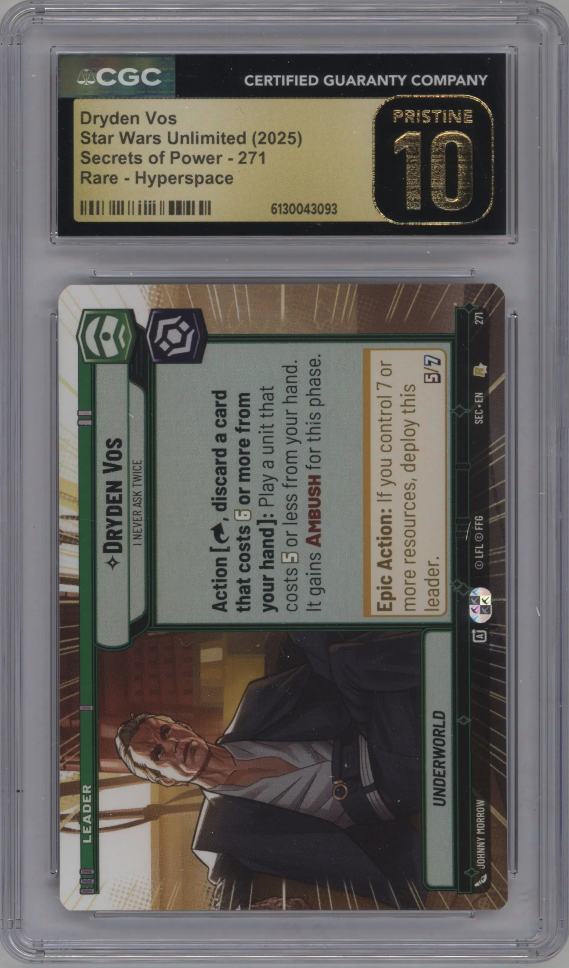 2025 Star Wars: Unlimited Secrets of Power Dryden Vos Hyperspace #271 CGC 10