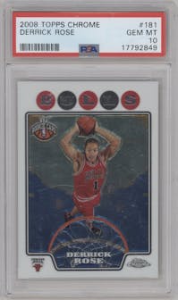 Derrick Rose from the 2008-09 Topps Chrome  set graded by PSA and given an overall grade of 10.