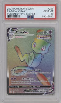 Mew VMax from the 2021 Pokemon SWSH set graded by PSA and given an overall grade of 10.