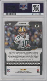 Jordan Love from the 2020 Panini Prizm set featuring a Lazer parallel graded by PSA and given an overall grade of 10.
