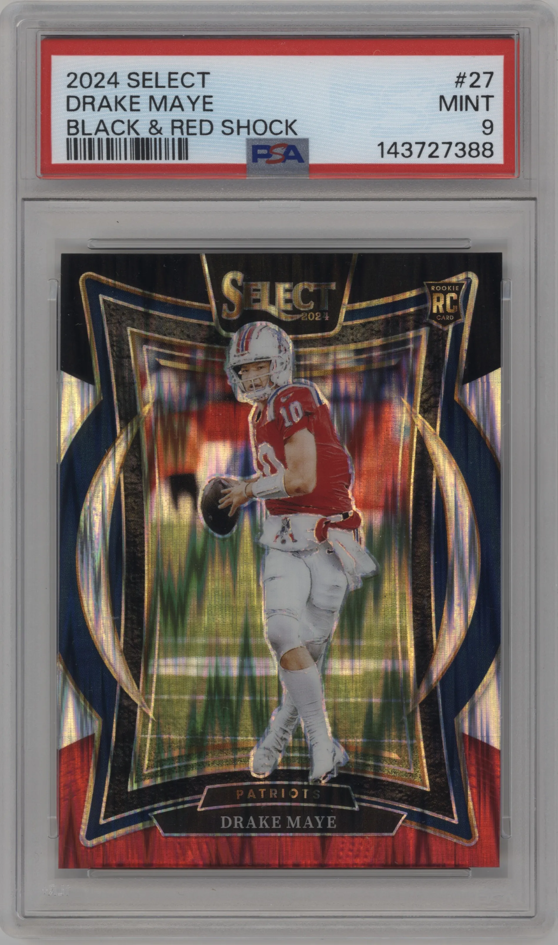2024 Panini Select Drake Maye Black & Red Shock #27 PSA 9
