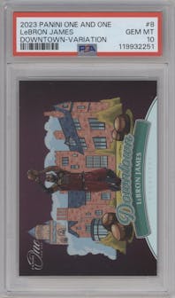 LeBron James from the 2023-24 Panini One and One set graded by PSA and given an overall grade of 10.