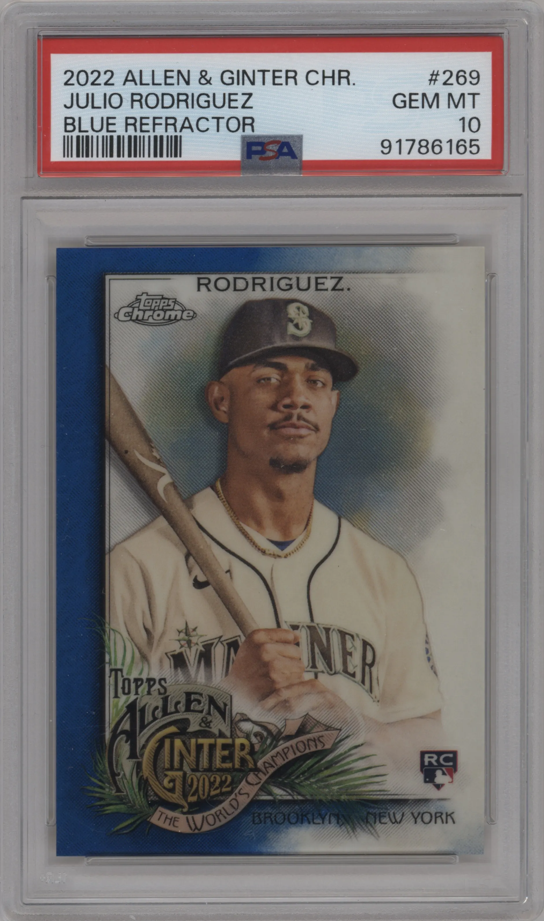 2022 Topps Allen & Ginter Chrome Julio Rodriguez Blue Refractor #269 PSA 10