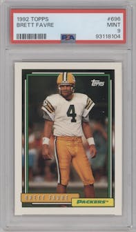 Brett Favre from the 1992 Topps set graded by PSA and given an overall grade of 9.