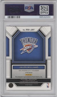 Jalen Williams from the 2022-23 Panini Prizm  set featuring a Choice parallel graded by PSA and given an overall grade of 10.