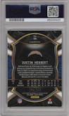 Justin Herbert from the 2020 Panini Select set featuring a Tri-Color parallel graded by PSA and given an overall grade of 9.