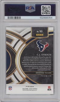 C.J. Stroud from the 2023 Panini Select set featuring a Dragon Scale parallel graded by PSA and given an overall grade of 10.