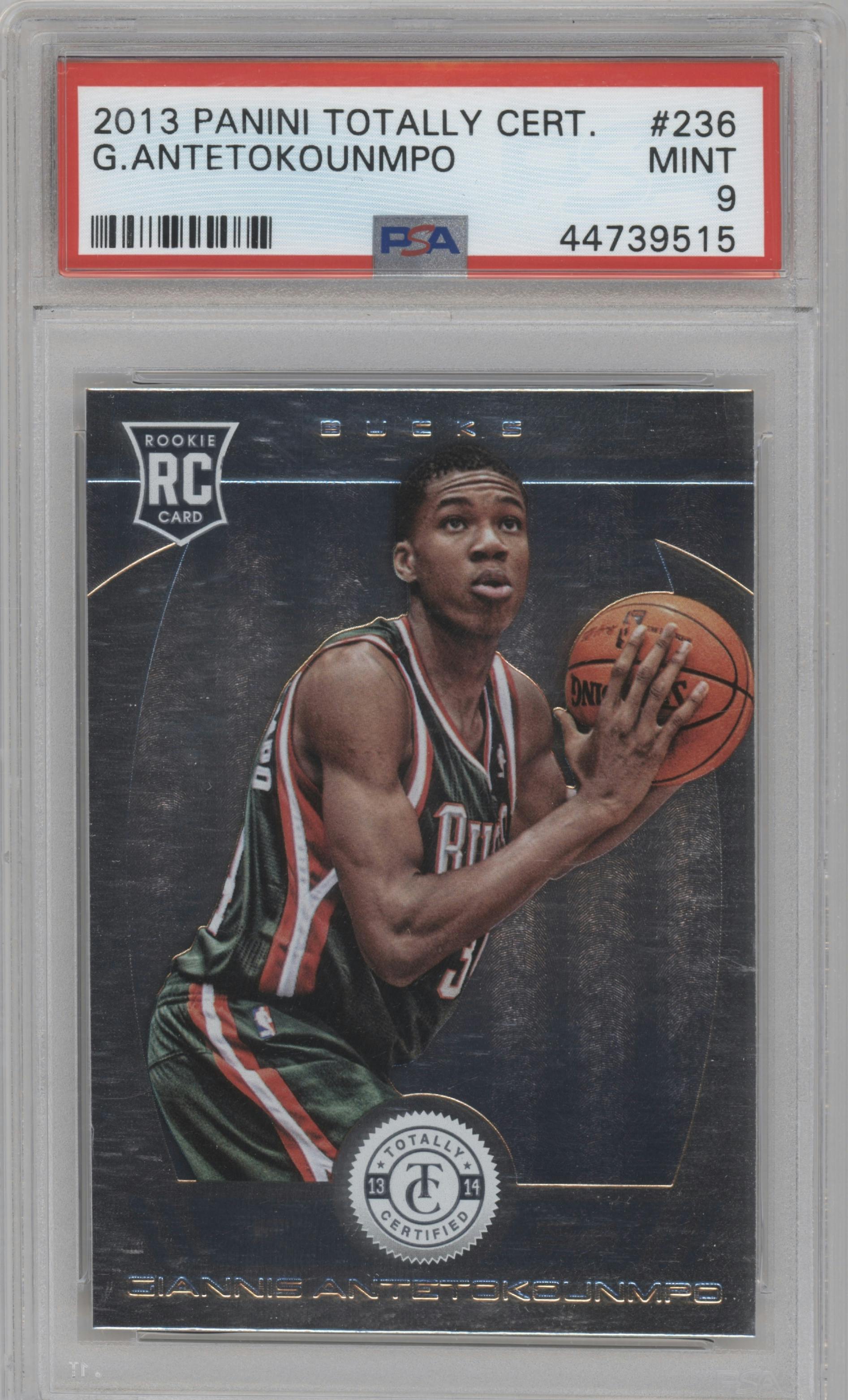 Giannis Antetokounmpo from the 2013-14 Panini Totally Certified set graded by PSA and given an overall grade of 9.
