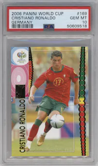 Cristiano Ronaldo from the 2006 Panini WC set graded by PSA and given an overall grade of 10.