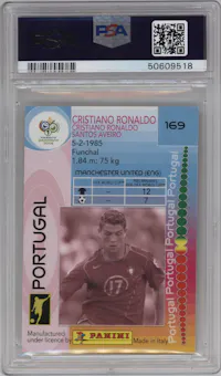 Cristiano Ronaldo from the 2006 Panini WC set graded by PSA and given an overall grade of 10.
