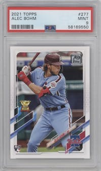 Alec Bohm from the 2021 Topps Series 1 set graded by PSA and given an overall grade of 9.