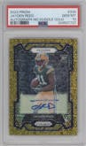 Jayden Reed from the 2023 Panini Prizm set featuring a No Huddle Gold parallel graded by PSA and given an overall grade of 10.