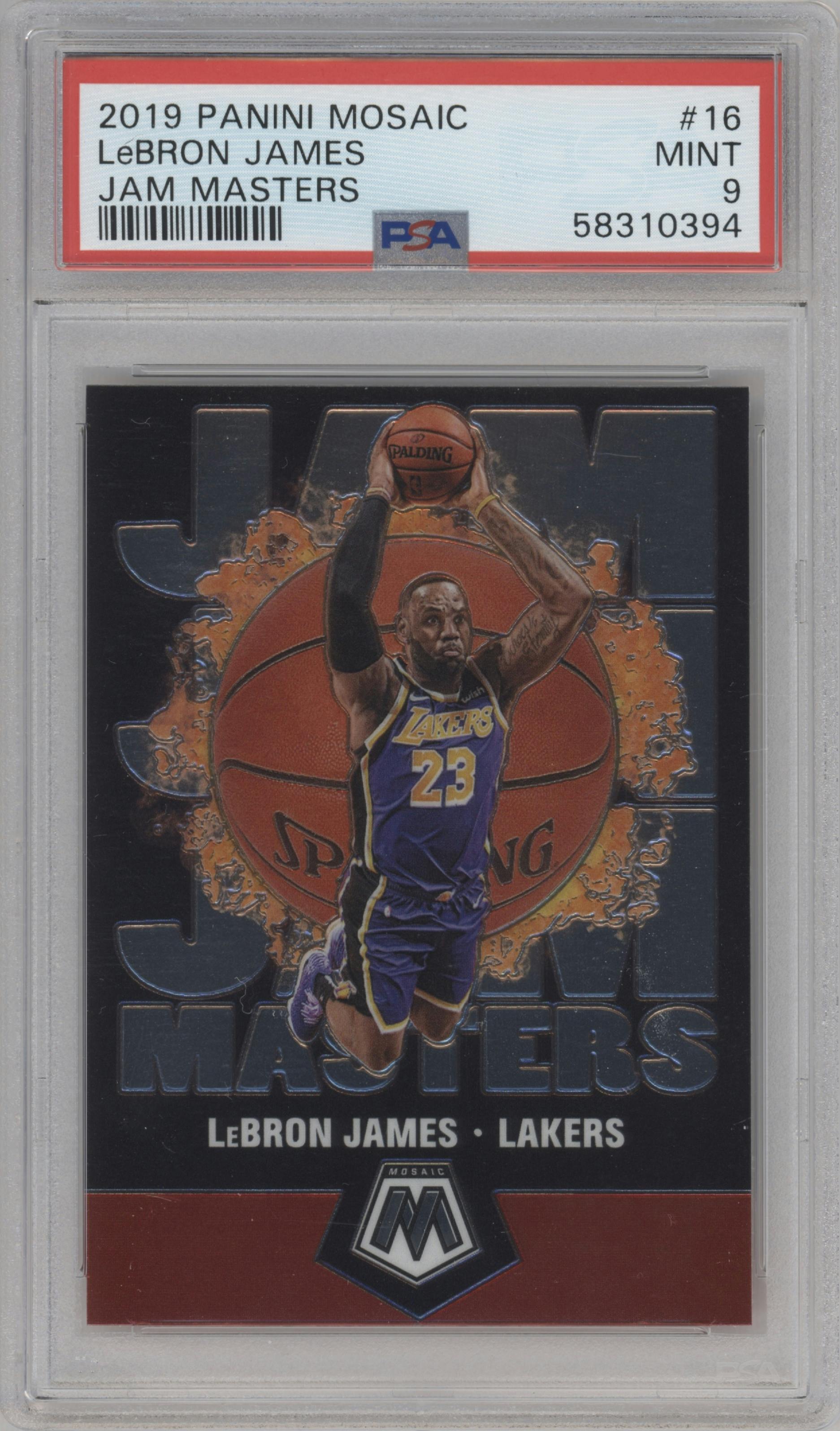 LeBron James from the 2019-20 Panini Mosaic  set graded by PSA and given an overall grade of 9.