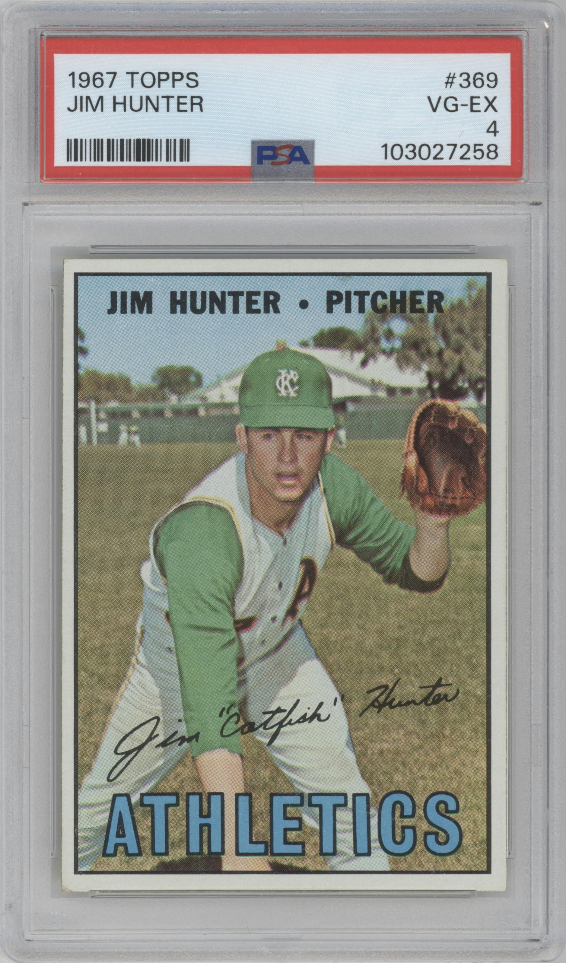 Jim Hunter from the 1967 Topps set graded by PSA and given an overall grade of 4.