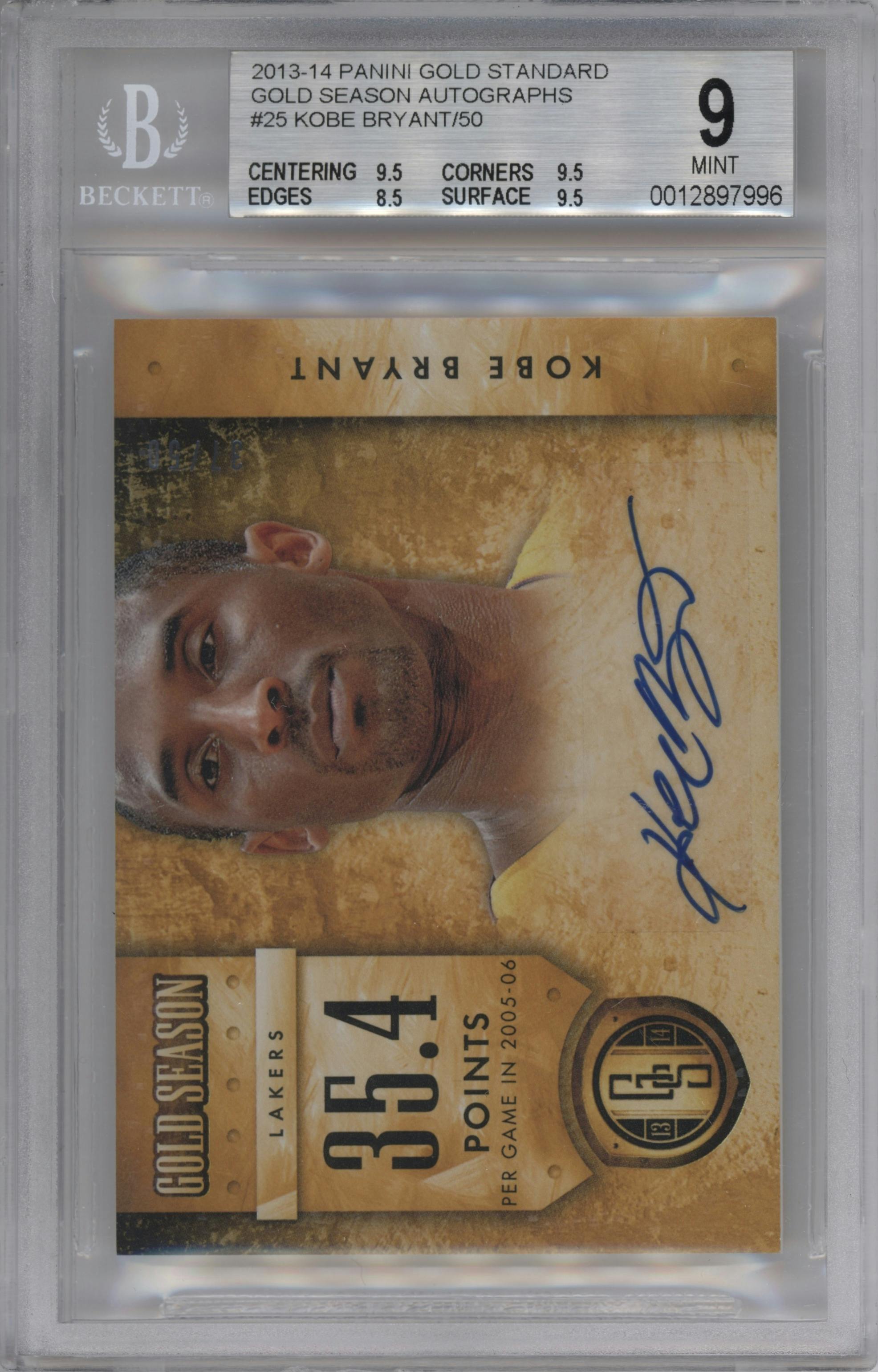 Kobe Bryant from the 2013-14 Panini Gold Standard set graded by Beckett and given an overall grade of 9.
