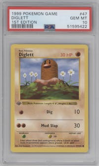 Diglett from the 1999 Pokemon set graded by PSA and given an overall grade of 10.