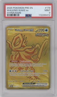 Walking Wake ex from the 2025 Pokemon SV set graded by PSA and given an overall grade of 9.
