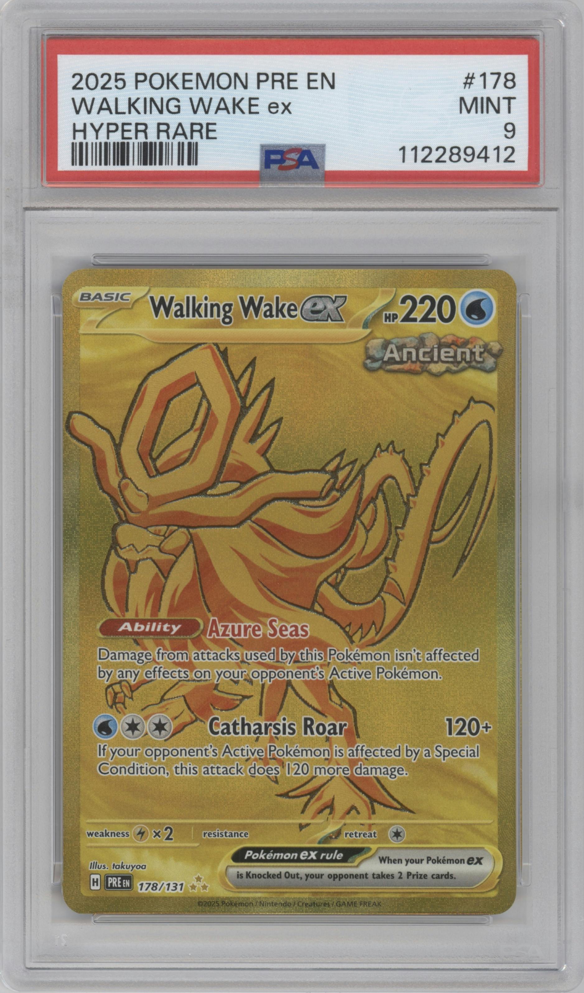 Walking Wake ex from the 2025 Pokemon SV set graded by PSA and given an overall grade of 9.