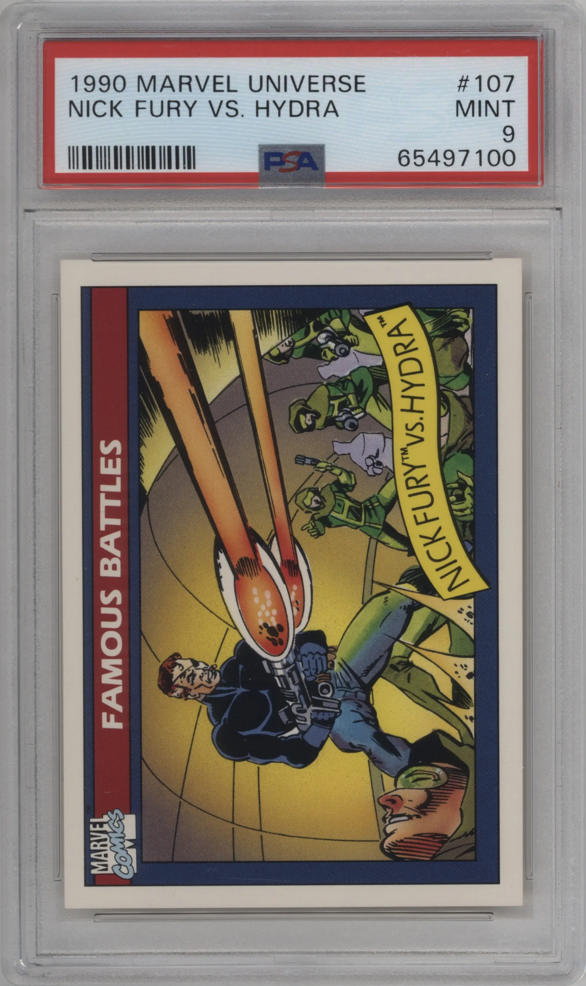 1990 Impel Marvel Universe Nick Fury vs. Hydra #107 PSA 9