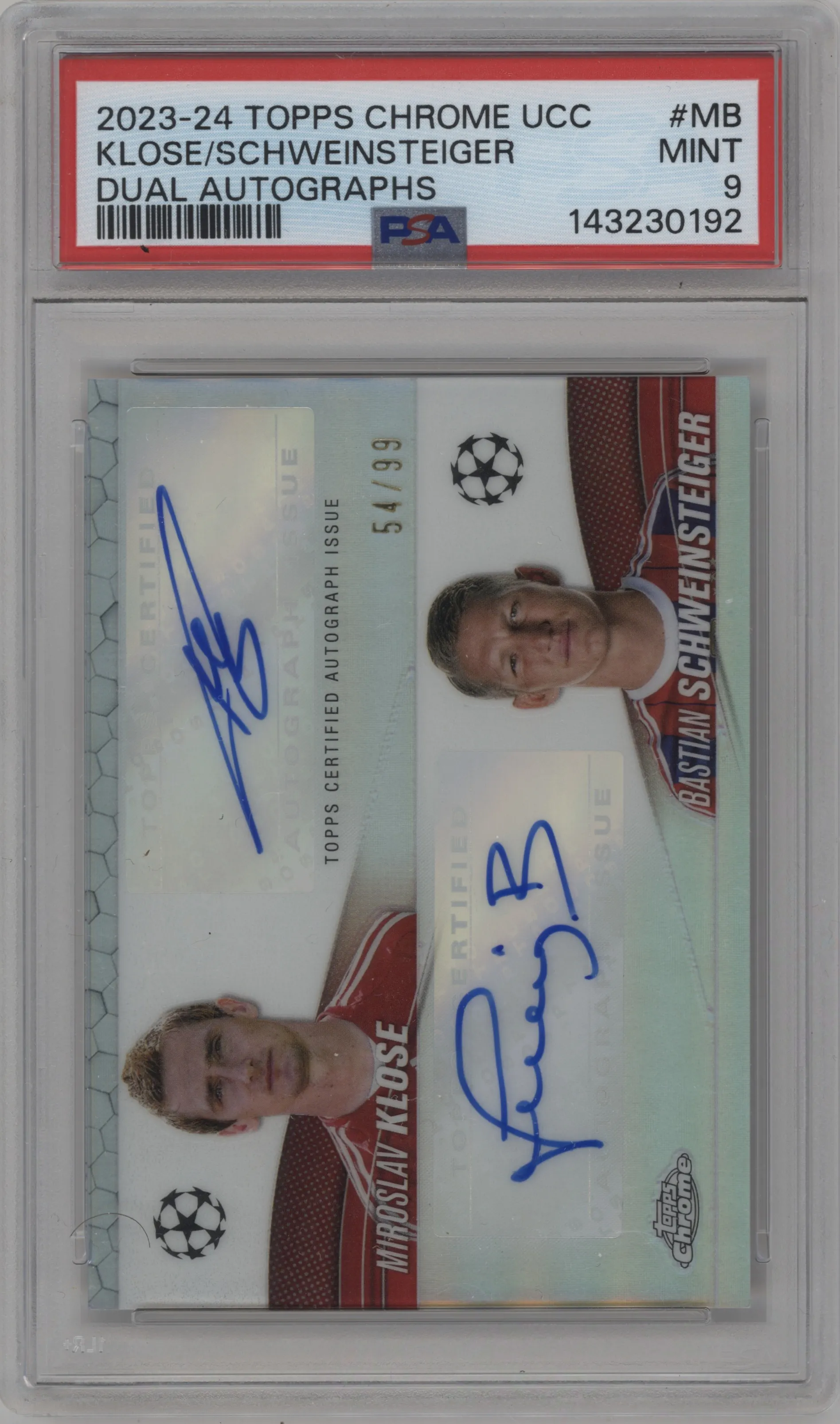 2023 Topps Chrome UEFA Club Competitions Dual Auto Miroslav Klose/Bastian Schweinsteiger PSA 9
