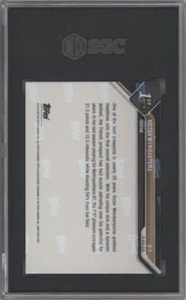 Victor Wembanyama from the 2023 Topps Now
 set graded by SGC and given an overall grade of 9.5.