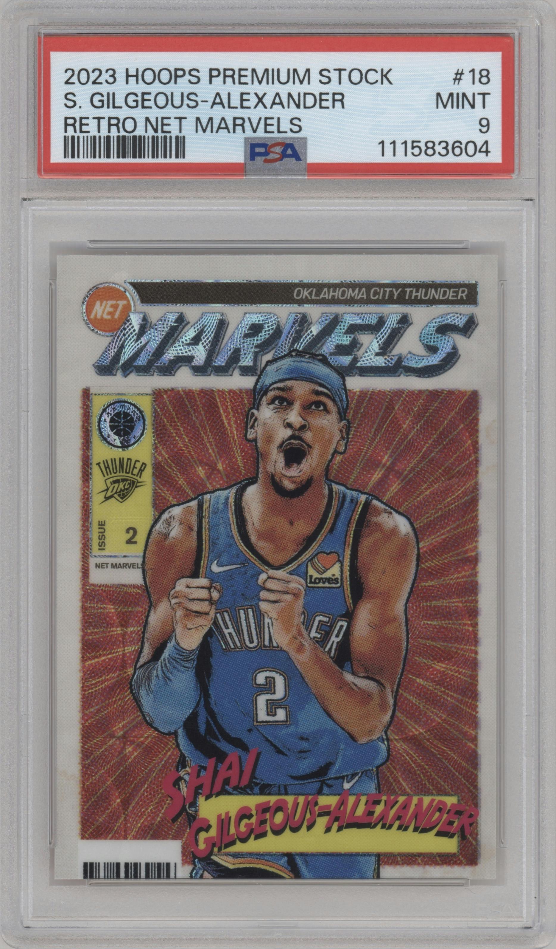 Shai Gilgeous-Alexander from the 2023-24 Panini Hoops Premium Stock set graded by PSA and given an overall grade of 9.