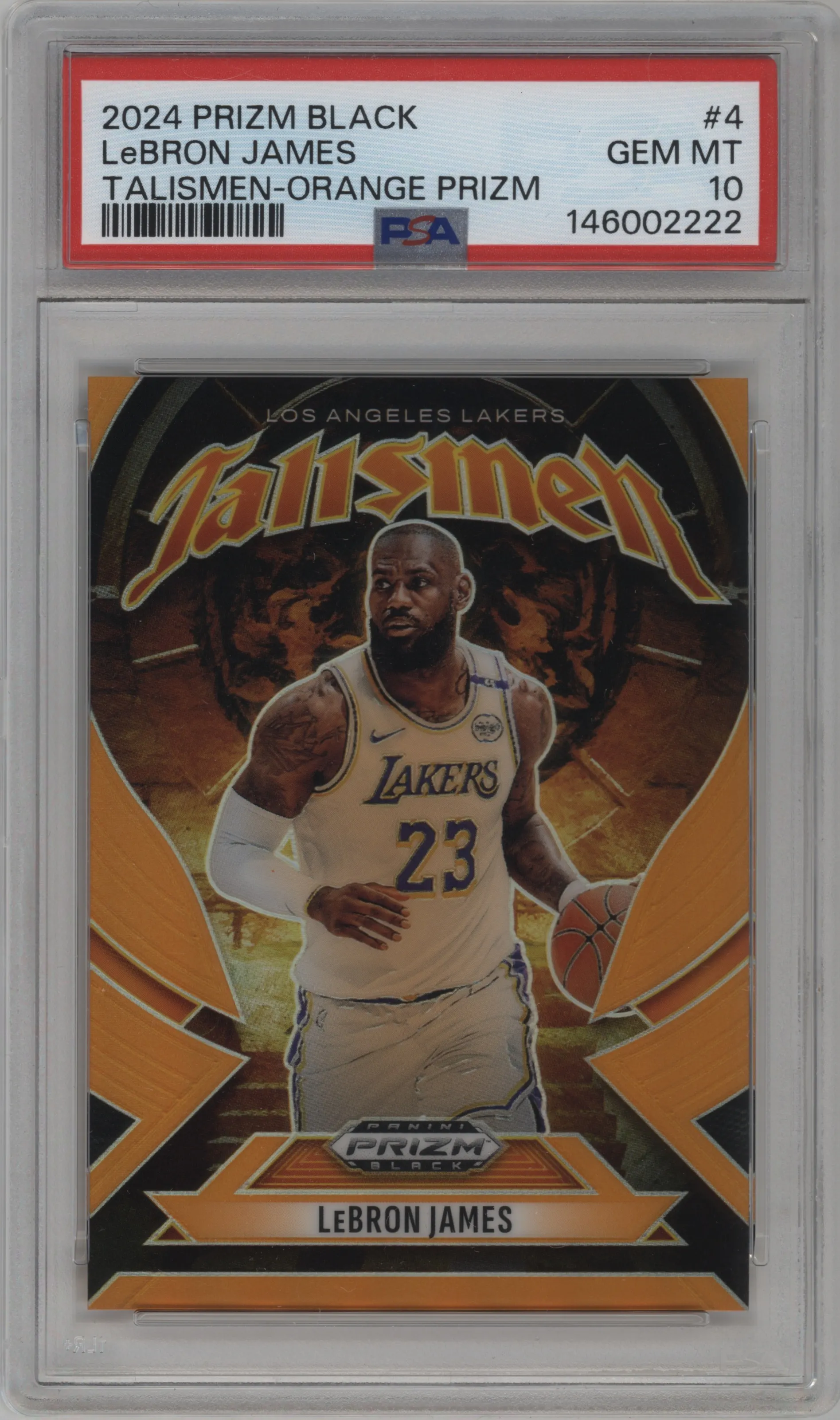 2024 Panini Prizm Black Talismen LeBron James Orange Prizm PSA 10