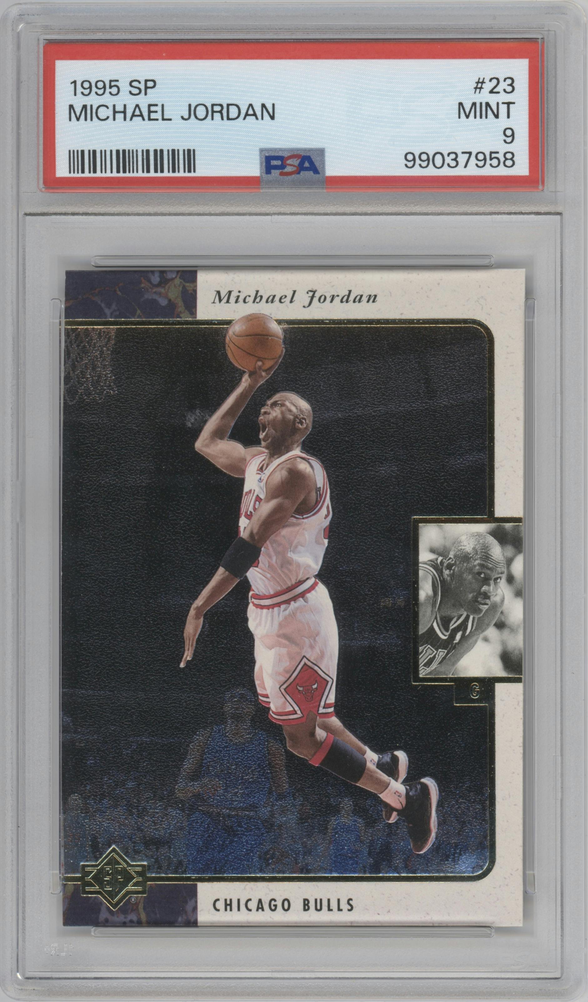 Michael Jordan from the 1995-96 SP set graded by PSA and given an overall grade of 9.