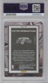 Victor Wembanyama from the 2023-24 Panini Court Kings set graded by PSA and given an overall grade of 10.