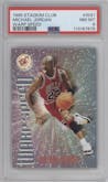 Michael Jordan from the 1995-96 Topps Stadium Club set graded by PSA and given an overall grade of 8.