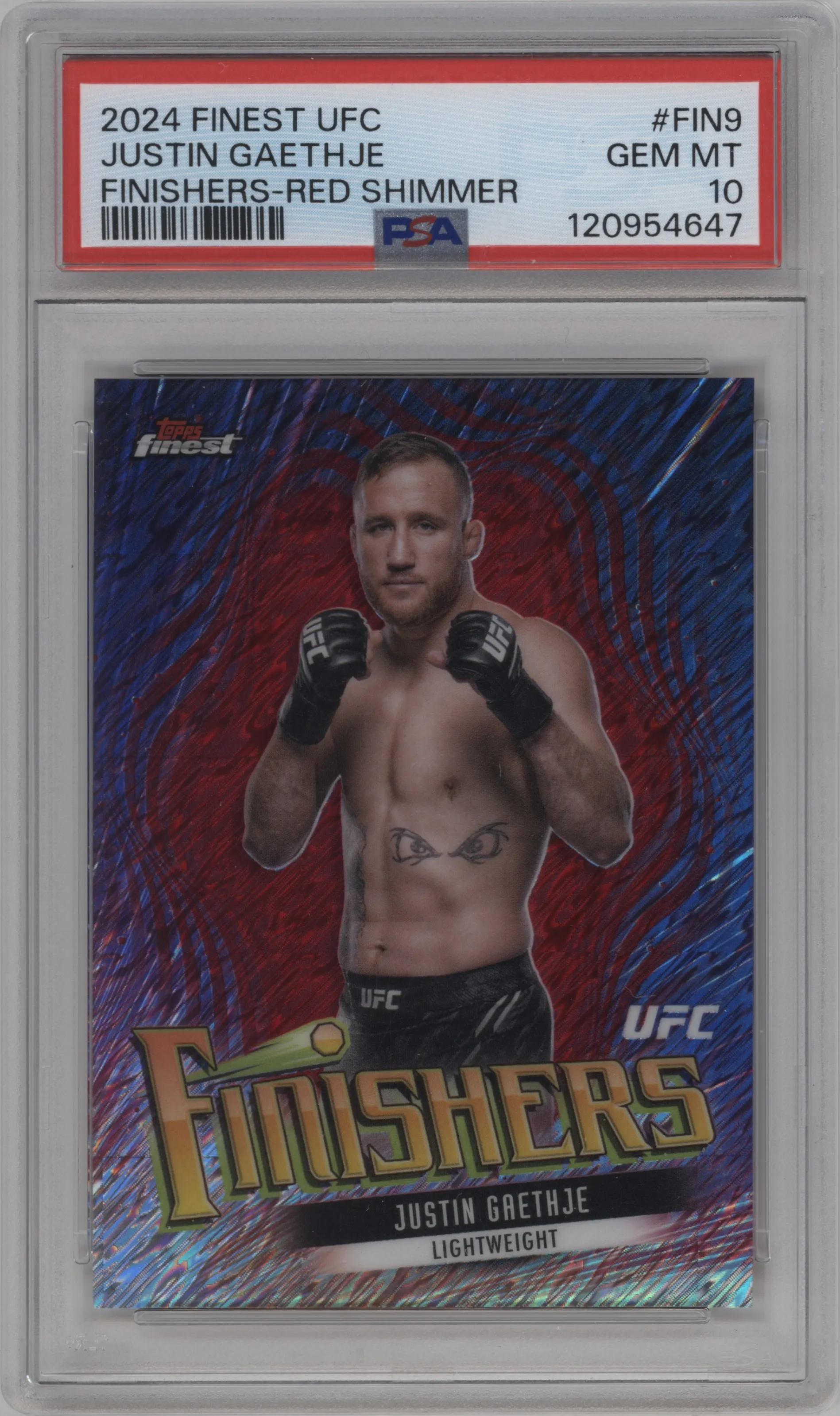 2024 Topps Finest UFC Finishers Justin Gaethje Red Shimmer Refractor #FIN-9 PSA 10