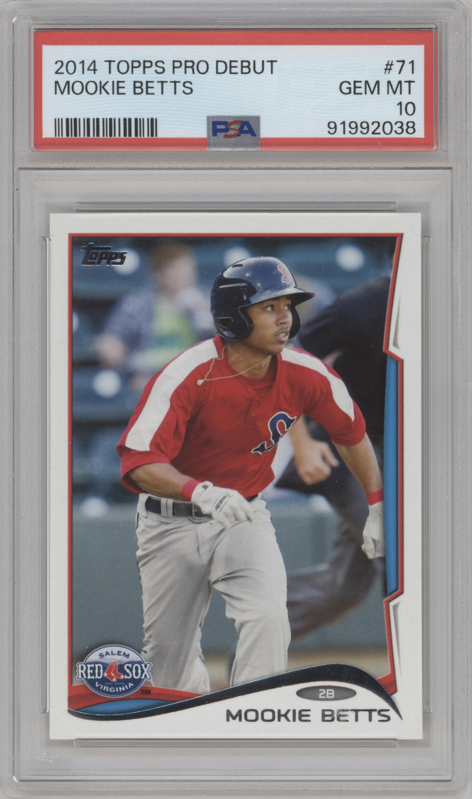Mookie Betts from the 2014 Topps Pro Debut set graded by PSA and given an overall grade of 10.