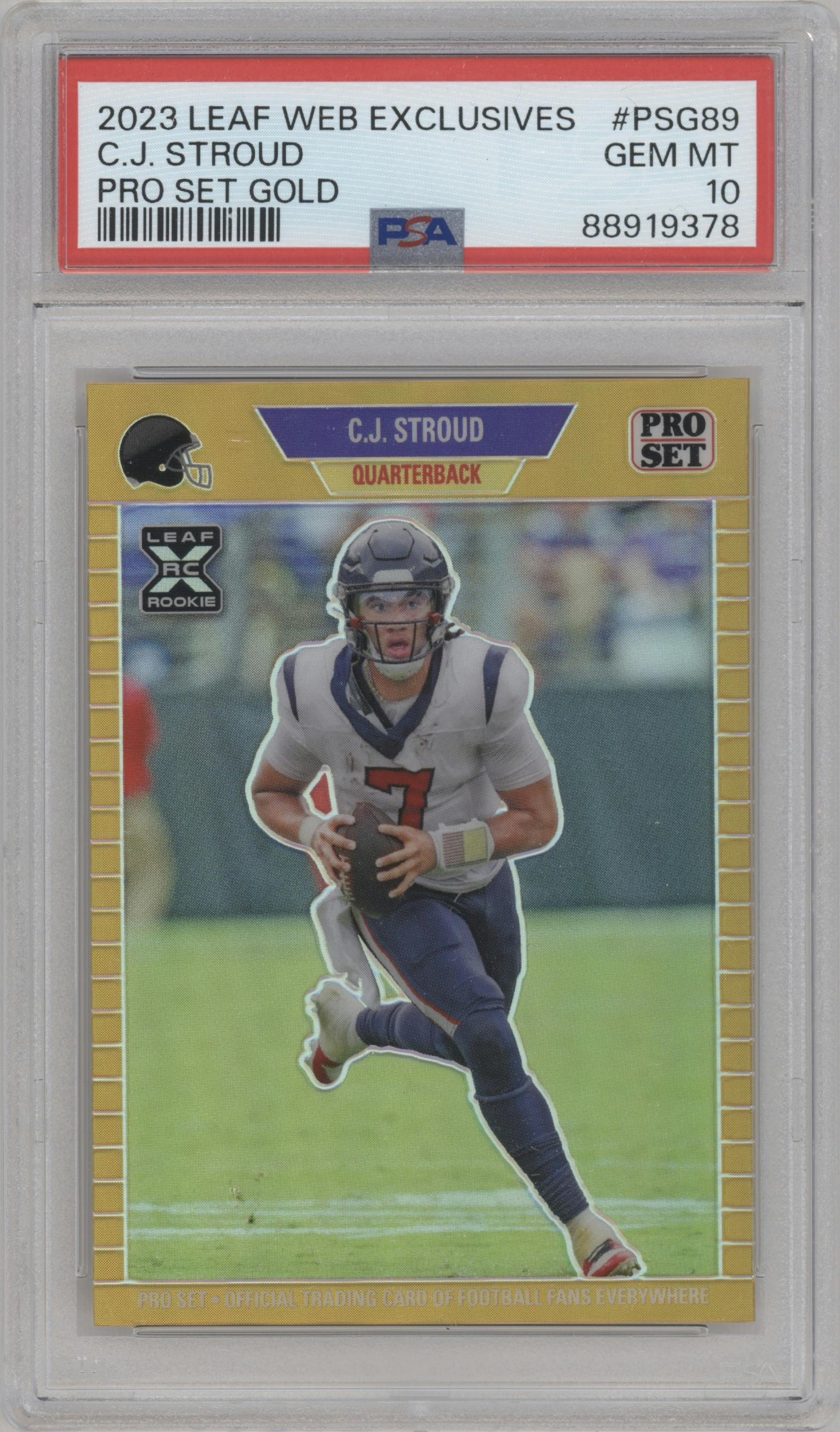 C.J. Stroud from the 2023 Leaf Web Exclusives set graded by PSA and given an overall grade of 10.