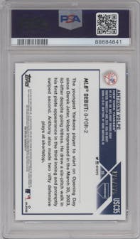 Anthony Volpe from the 2023 Topps Chrome Update set featuring a Aqua/Blue Lava Lamp Refractor parallel graded by PSA and given an overall grade of 10.