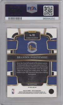 Brandin Podziemski from the 2023-24 Panini Select  set featuring a Red Prizm parallel graded by PSA and given an overall grade of 10.