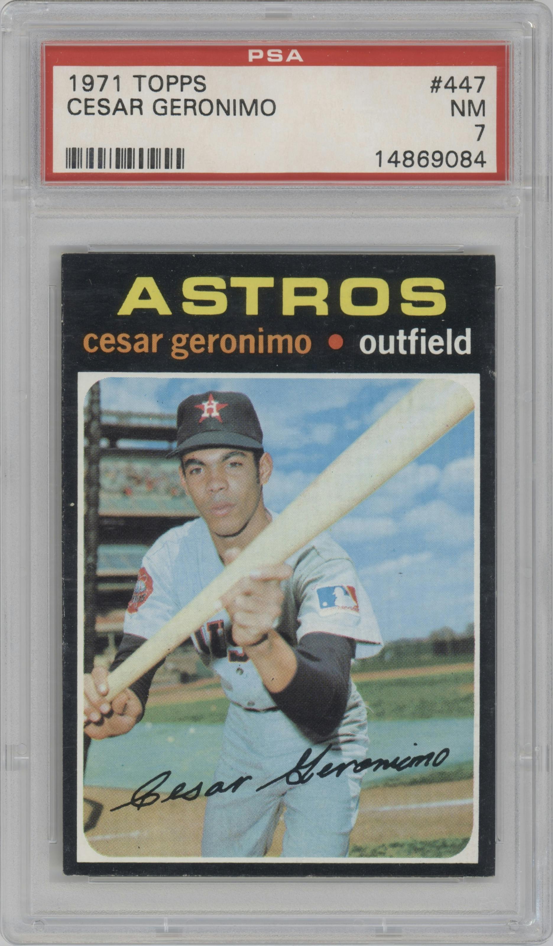 Cesar Geronimo from the 1971 Topps set graded by PSA and given an overall grade of 7.