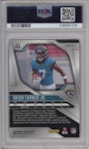 Brian Thomas Jr. from the 2024 Panini Prizm set featuring a Disco parallel graded by PSA and given an overall grade of 10.