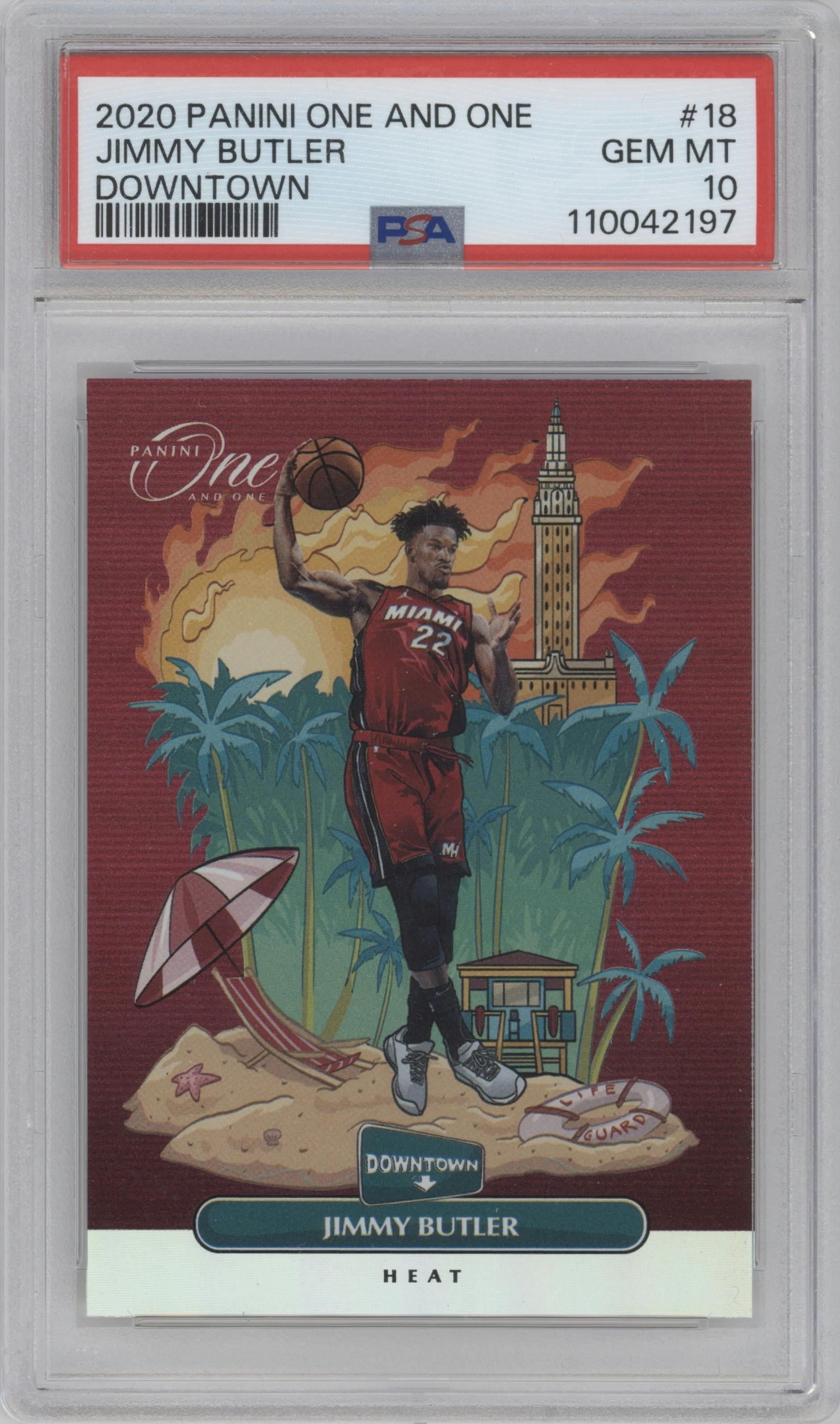 Jimmy Butler from the 2020-21 Panini One and One set graded by PSA and given an overall grade of 10.
