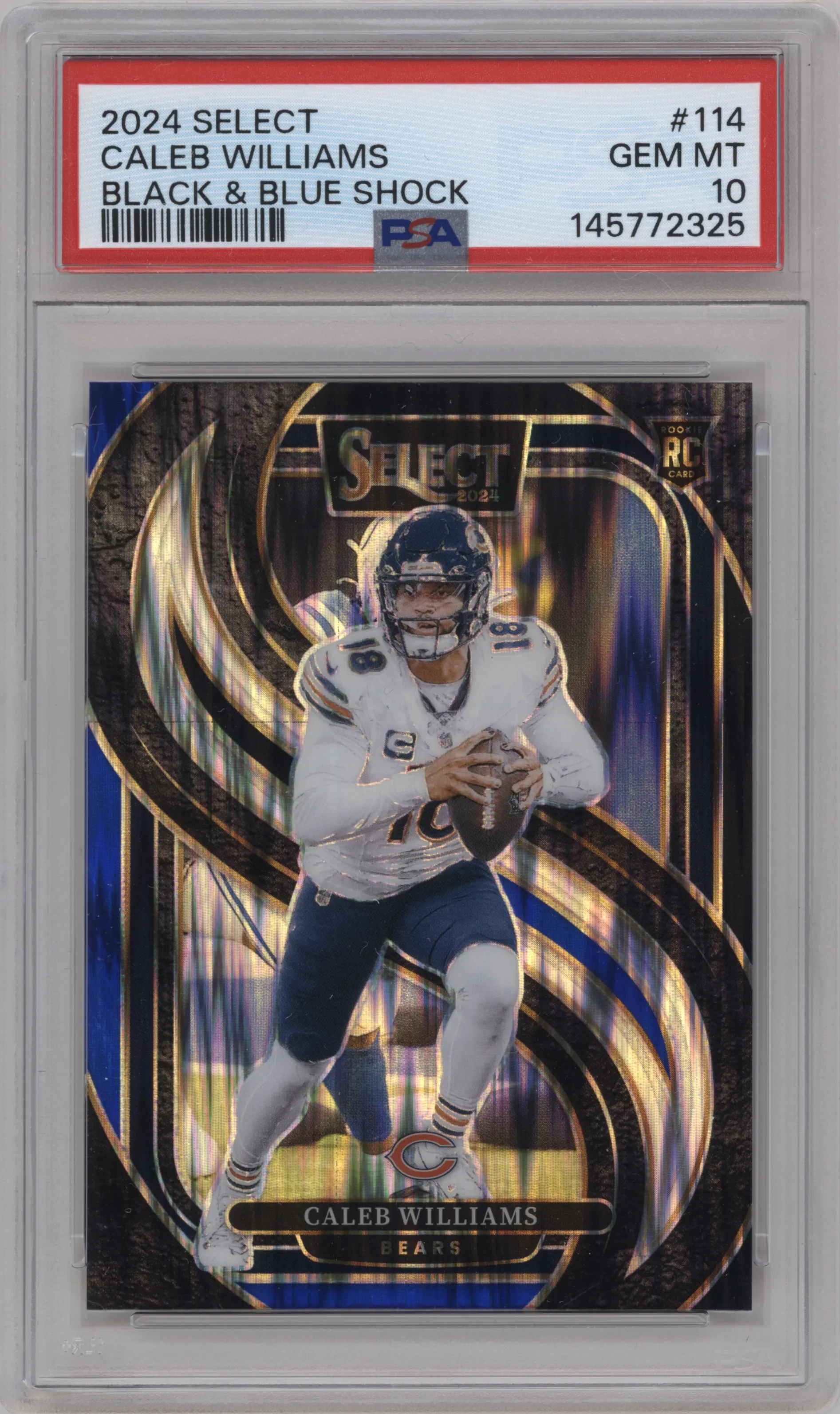 2024 Panini Select Pre.Lvl. Caleb Williams Black & Blue Prizm Shock PSA 10