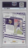 JJ McCarthy from the 2024 Panini Absolute set featuring a Red & Blue parallel graded by PSA and given an overall grade of 10.
