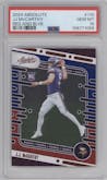 JJ McCarthy from the 2024 Panini Absolute set featuring a Red & Blue parallel graded by PSA and given an overall grade of 10.