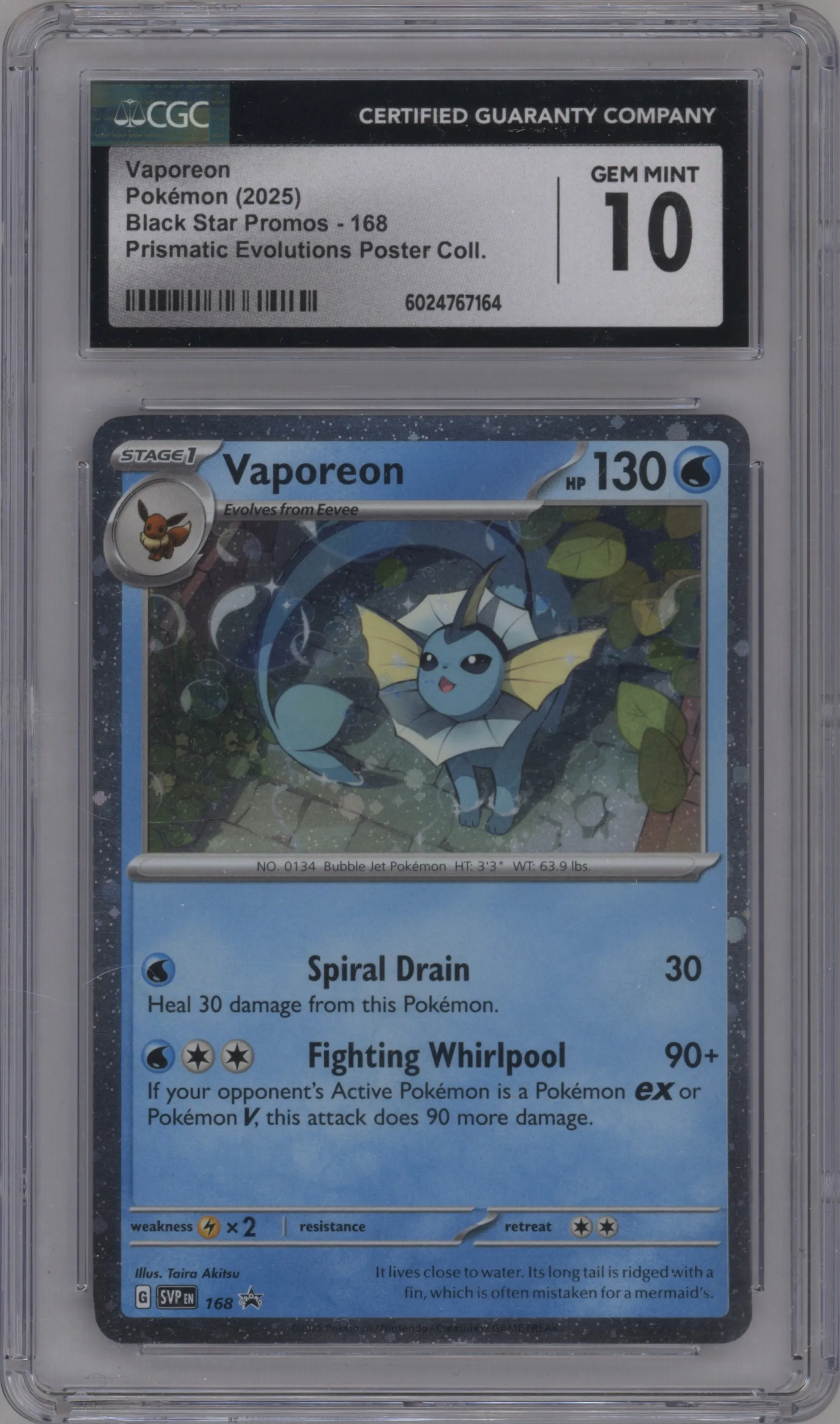 2025 Pokemon SV Vaporeon Prismatic Evolutions Poster Collection #168 CGC 10