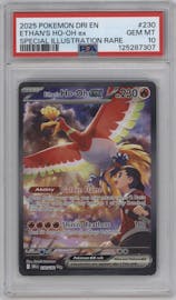Ethan's Ho-Oh ex from the 2025 Pokemon SV set graded by PSA and given an overall grade of 10.