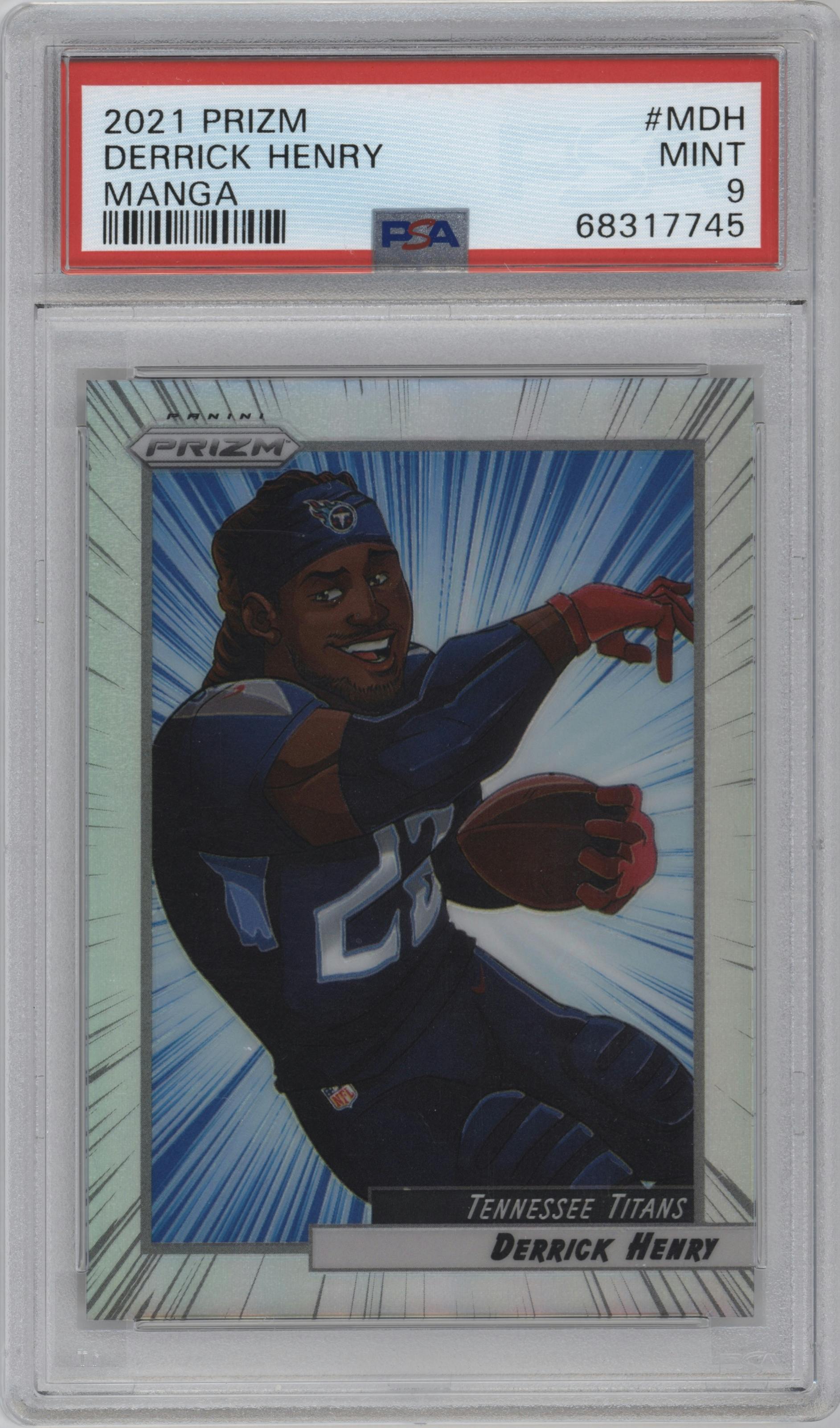 Derrick Henry from the 2021 Panini Prizm set graded by PSA and given an overall grade of 9.