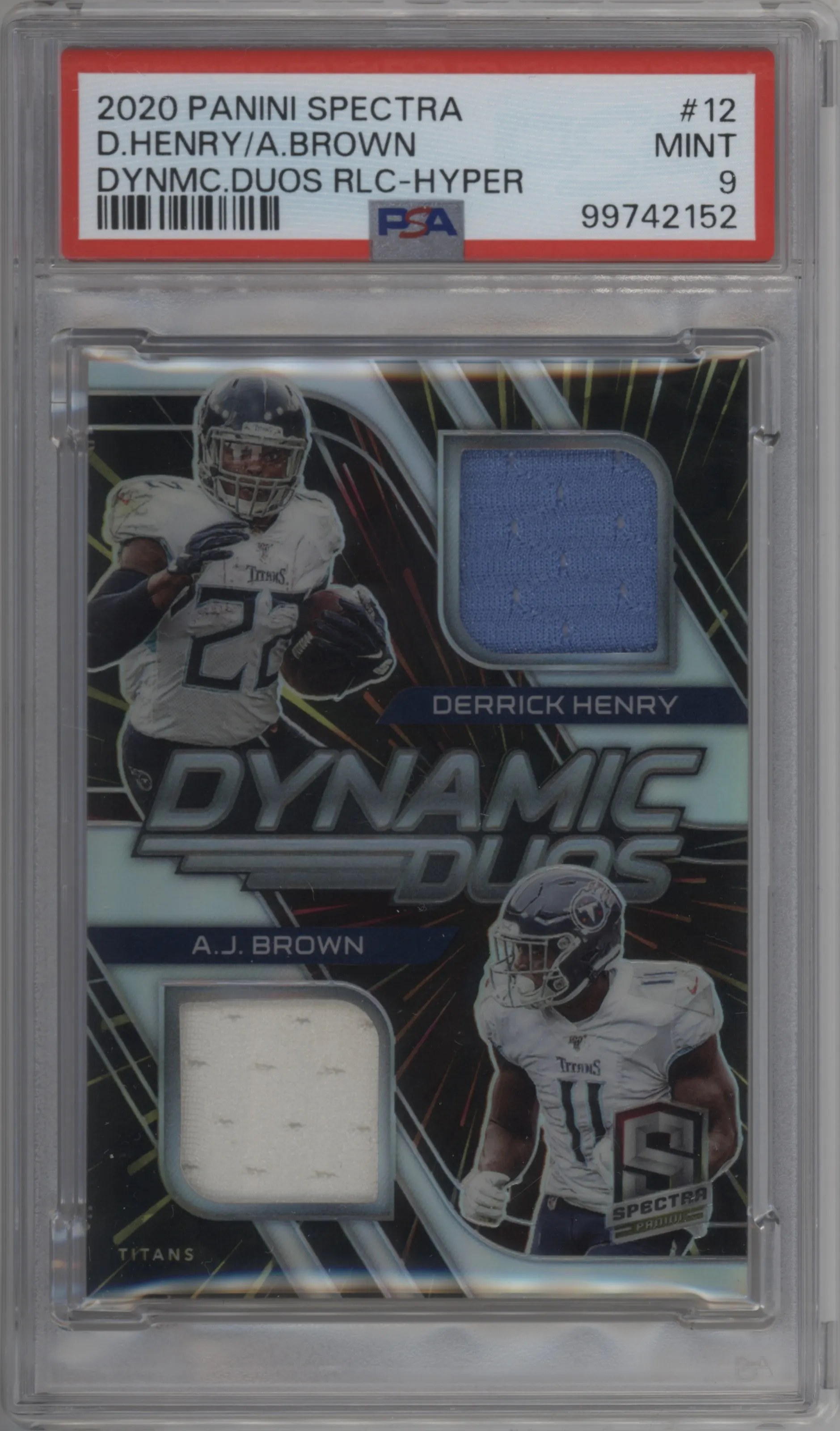 2020 Panini Spectra Dynamic Duos Relics A.J. Brown/Derrick Henry Hyper #12 PSA 9