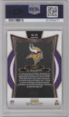 J.J. McCarthy from the 2024 Panini Select set featuring a Purple Prizm parallel graded by PSA and given an overall grade of 10.